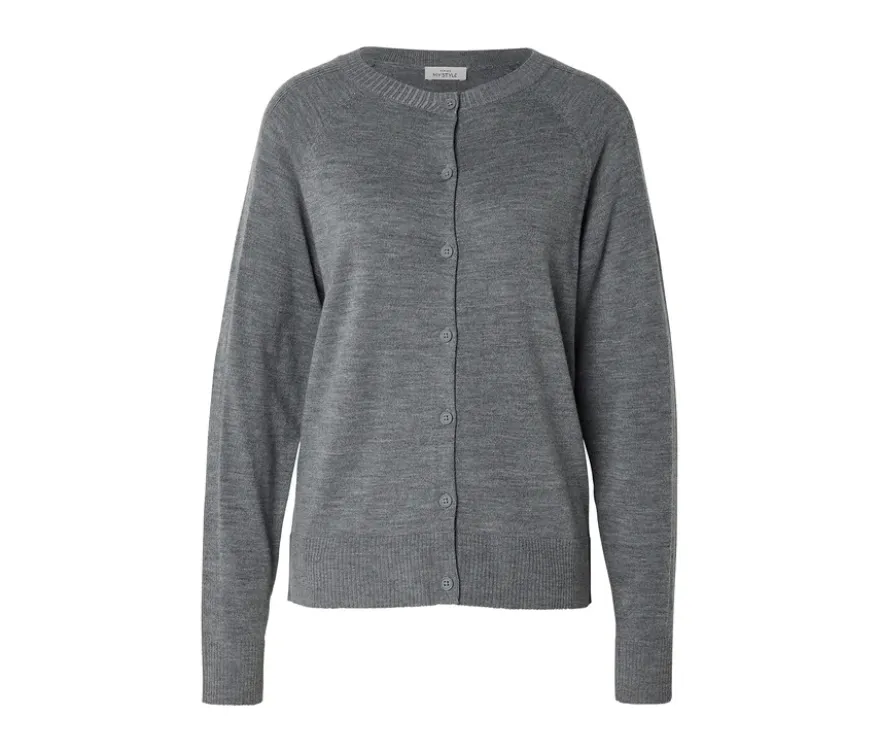 Merino-Cardigan, grau meliert