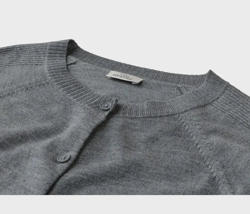 Merino-Cardigan, grau meliert