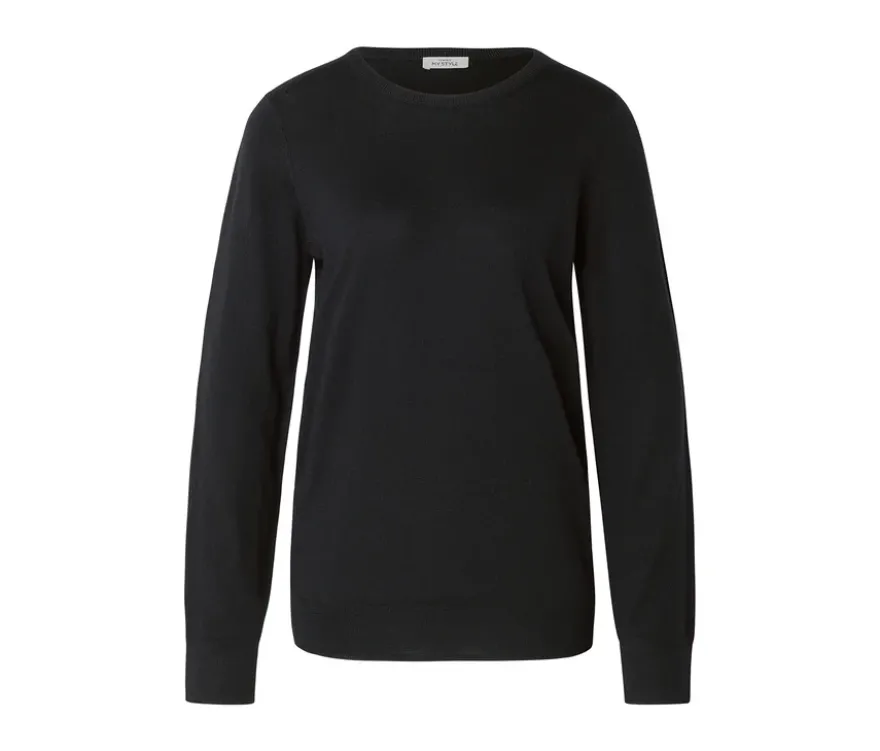 Merino-Feinstrickpullover, schwarz