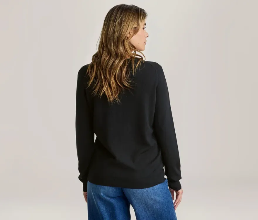 Merino-Feinstrickpullover, schwarz