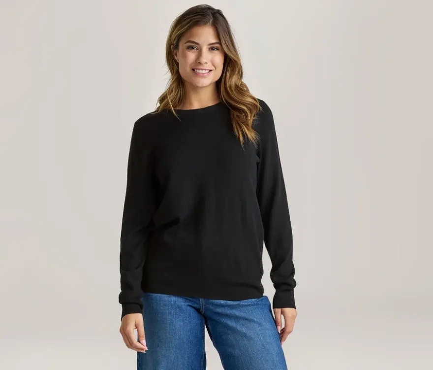 Merino-Feinstrickpullover, schwarz