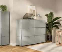 Metall-Highboard »CN3« mit 4 Klappenfächern, hellgrau