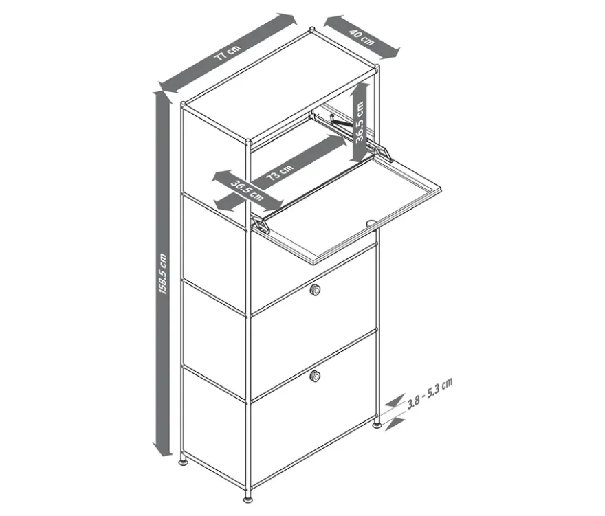 Metall-Highboard »CN3« mit 4 Klappenfächern, taupe