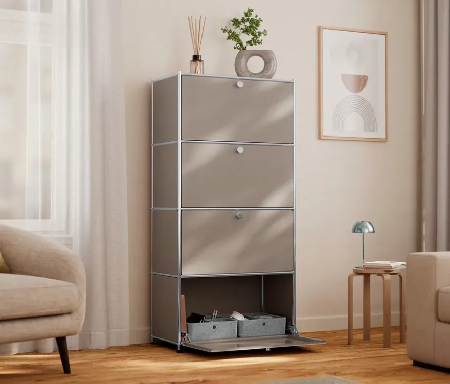 Metall-Highboard »CN3« mit 4 Klappenfächern, taupe