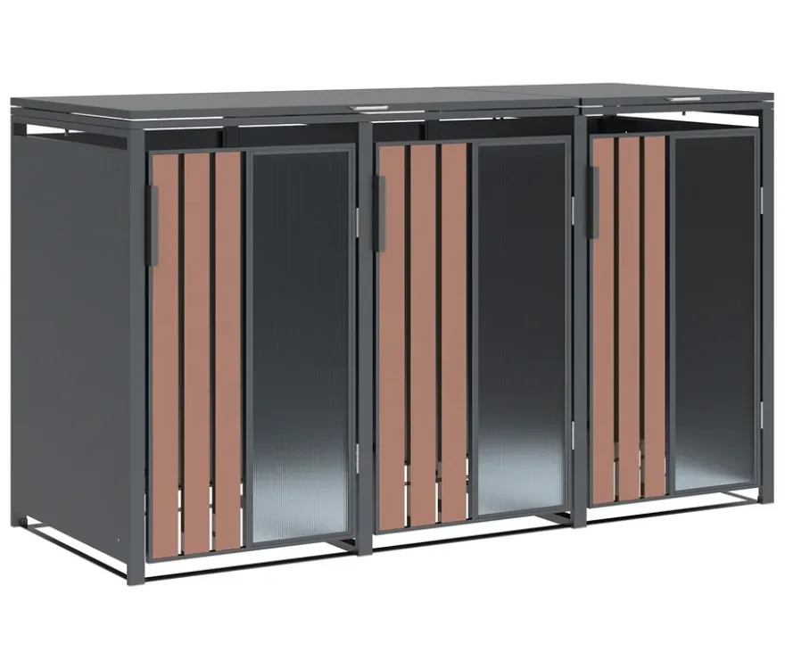 Mülltonnenbox, Holzoptik, 3er
