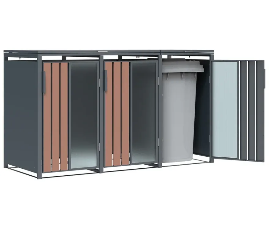 Mülltonnenbox, Holzoptik, 3er