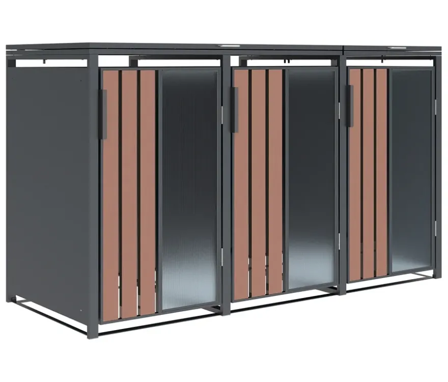 Mülltonnenbox, Holzoptik, 3er