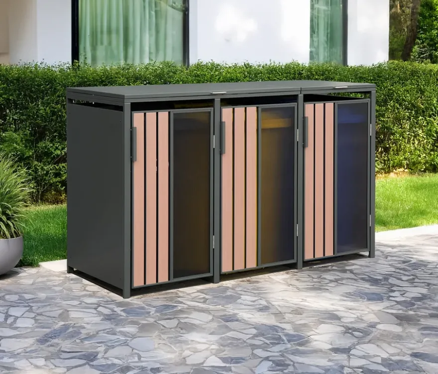 Mülltonnenbox, Holzoptik, 3er