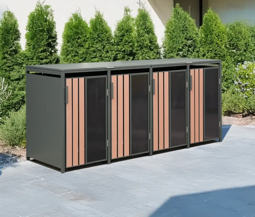 Mülltonnenbox, Holzoptik, 4er
