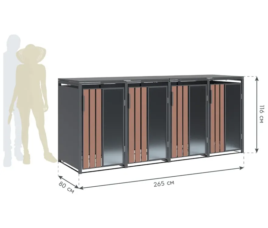 Mülltonnenbox, Holzoptik, 4er