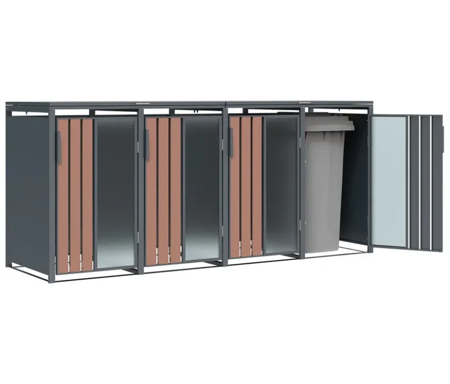 Mülltonnenbox, Holzoptik, 4er