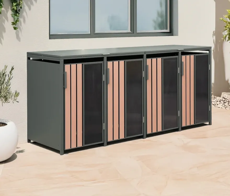 Mülltonnenbox, Holzoptik, 4er