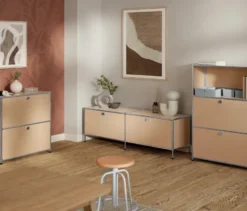 Niedrige Metall-Kommode »CN3« mit Klappenfächern, toffee