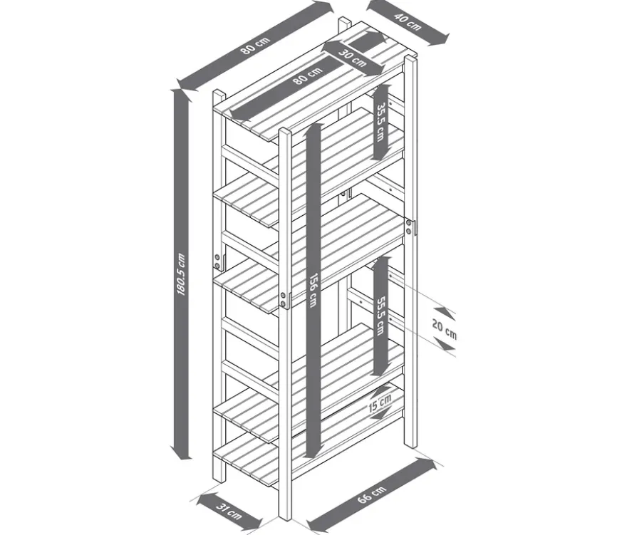 Outdoor-Regal mit individuell positionierbaren Regalböden