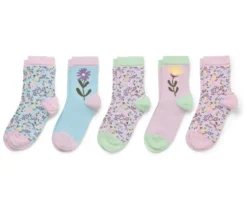 5 Paar Kinder-Socken, Blumen