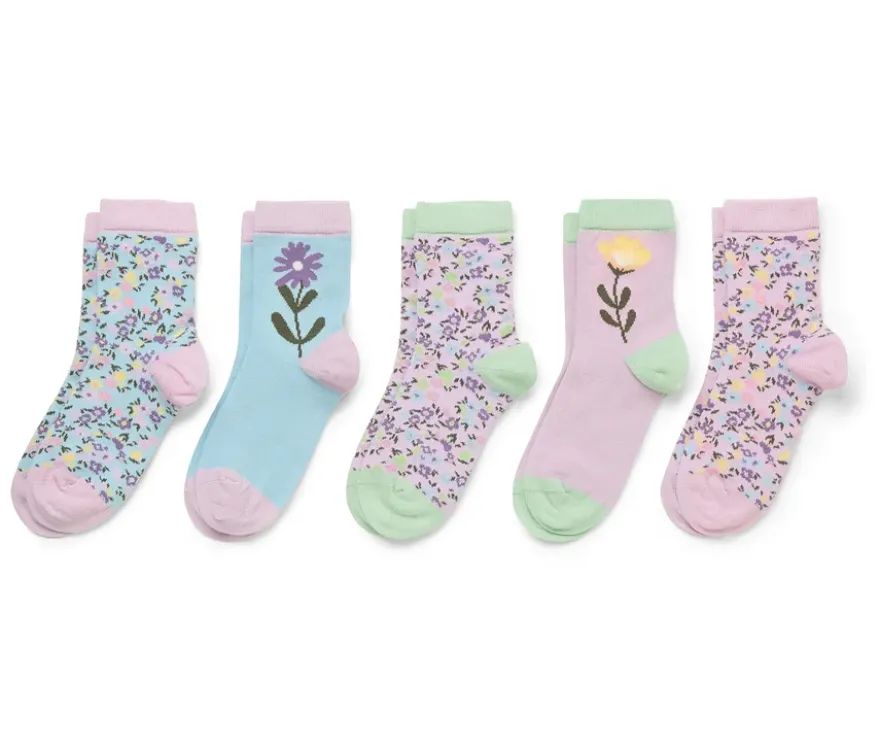 5 Paar Kinder-Socken, Blumen
