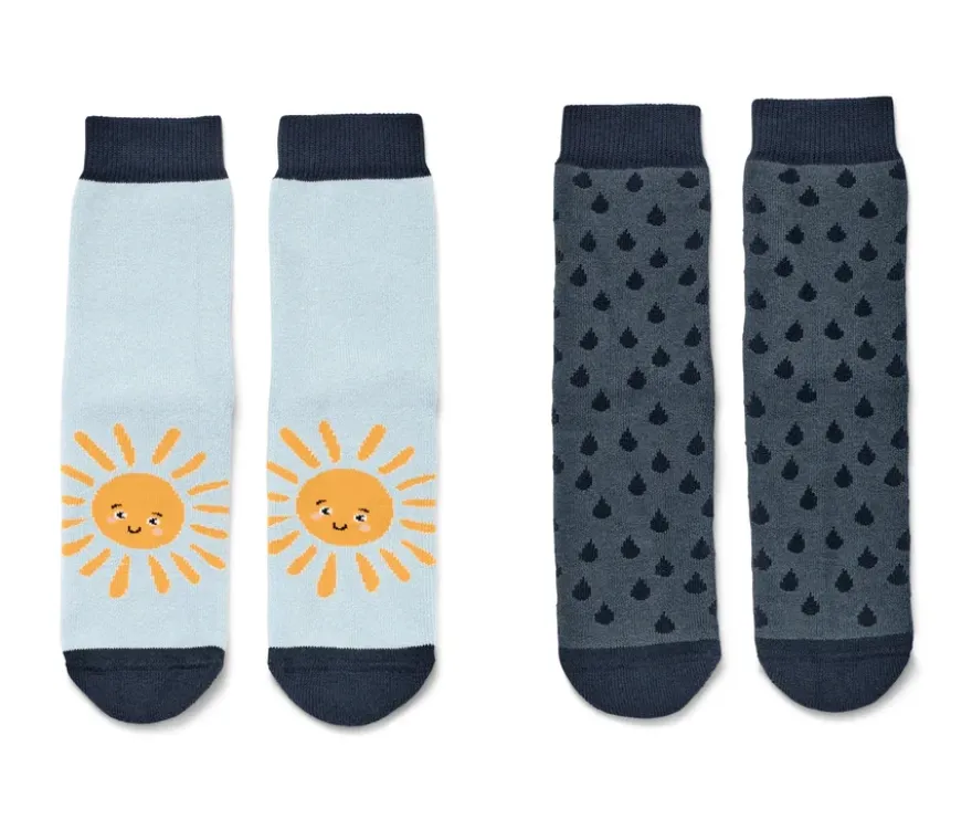 2 Paar Kleinkind-Antirutsch-Socken, blau