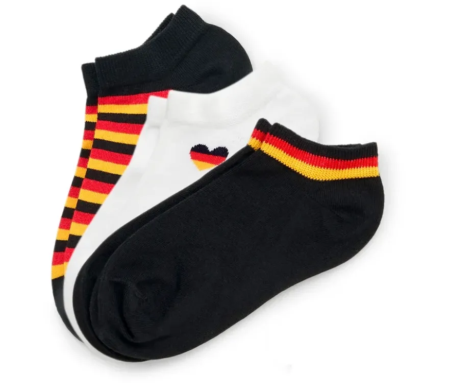 3 Paar Sneakersocken im Deutschland-Dessin
