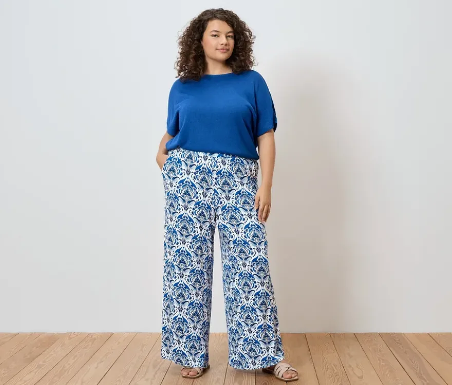 Palazzohose, blauer Alloverprint