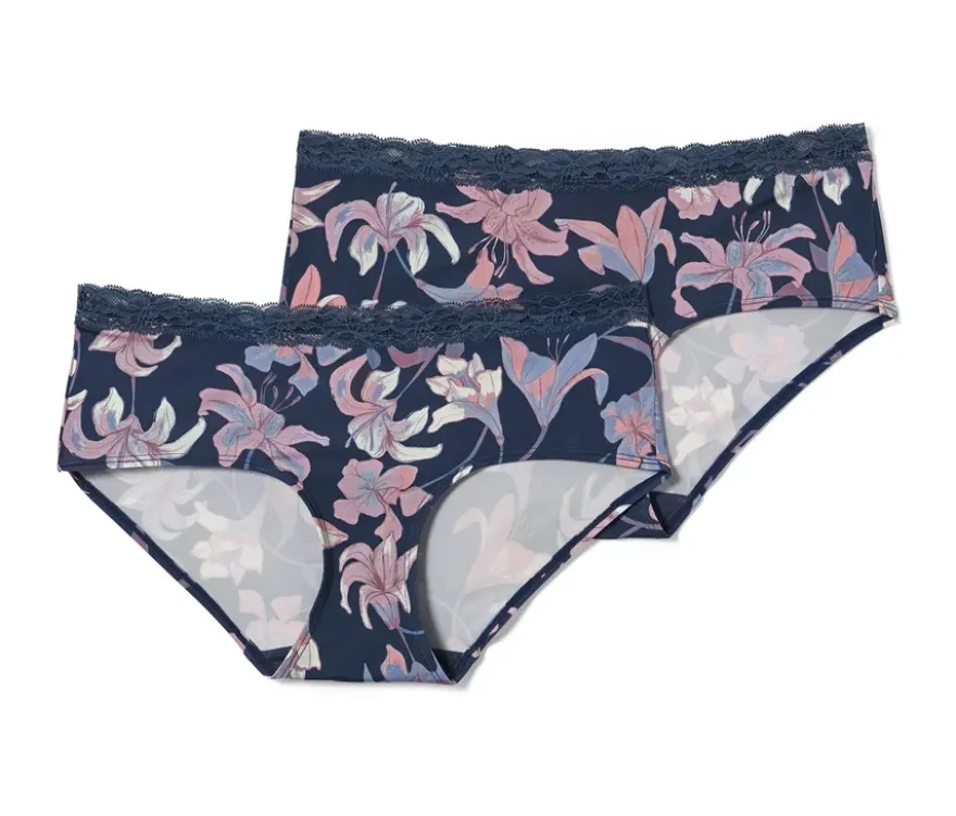 2 Pantys, blau mit Blumen