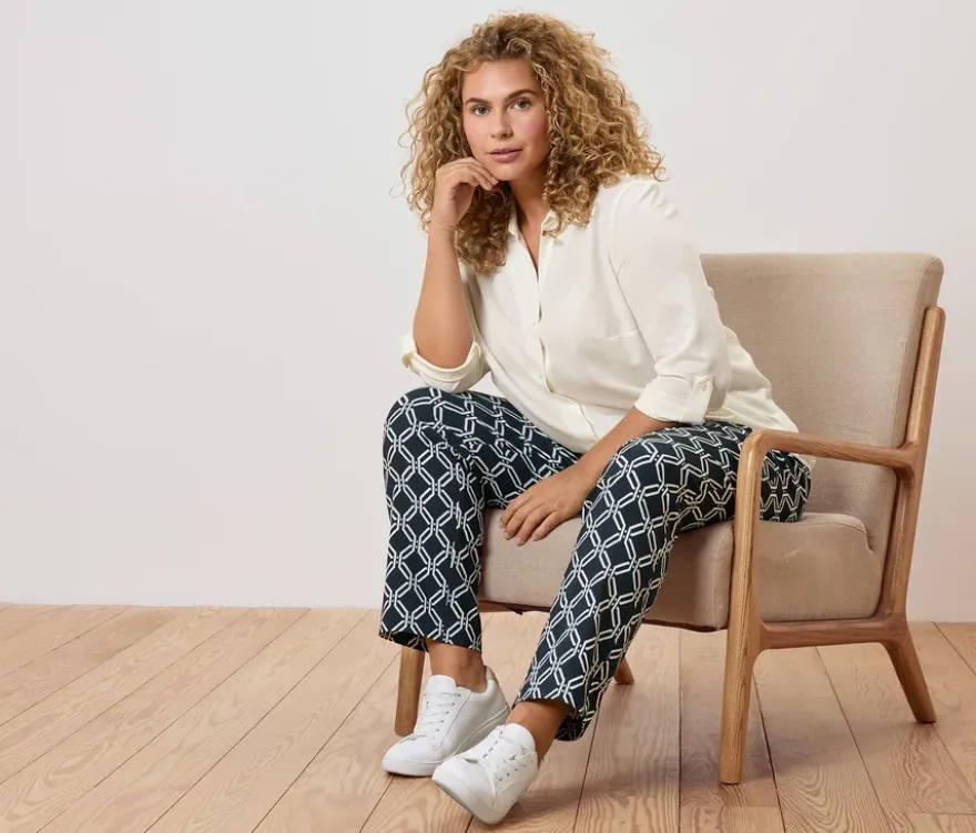 Piqué-Jerseybluse, creme