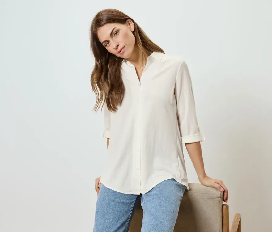Piqué-Jerseybluse, creme