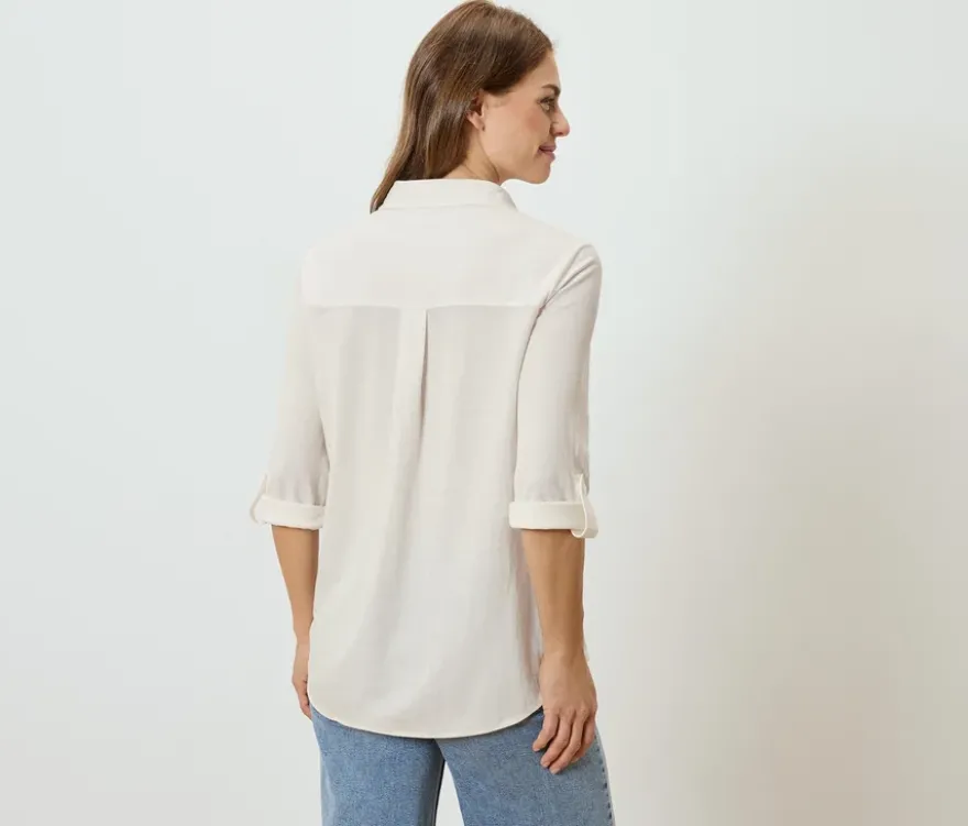 Piqué-Jerseybluse, creme