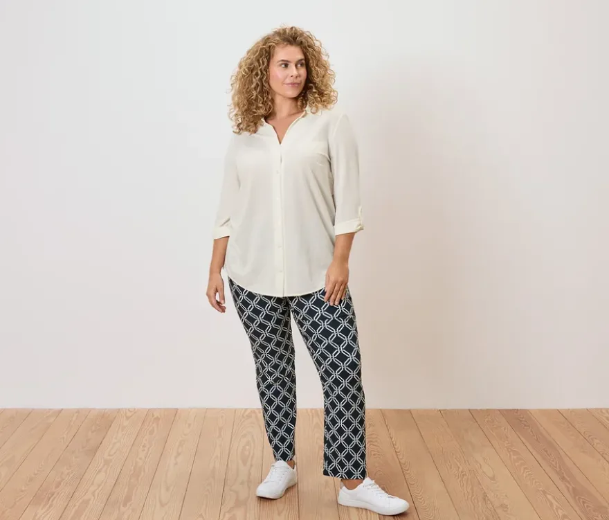 Piqué-Jerseybluse, creme
