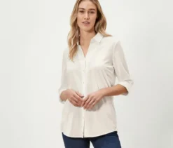Piqué-Jerseybluse, cremeweiß