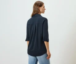 Piqué-Jerseybluse, dunkelblau