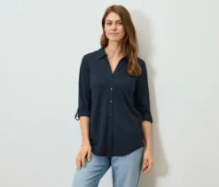 Piqué-Jerseybluse, dunkelblau
