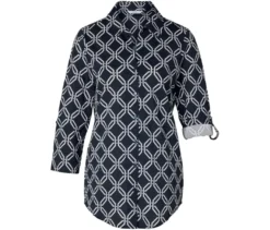 Piqué-Jerseybluse, dunkelblau-weißer Alloverprint