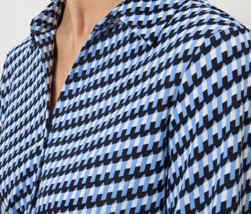 Piqué-Jerseybluse, dunkelblau-weiß-hellblauer Alloverprint