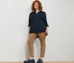 Piqué-Jerseybluse, dunkelblau