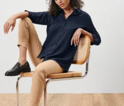 Piqué-Jerseybluse, dunkelblau