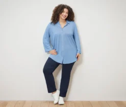 Piqué-Jerseybluse, hellblau