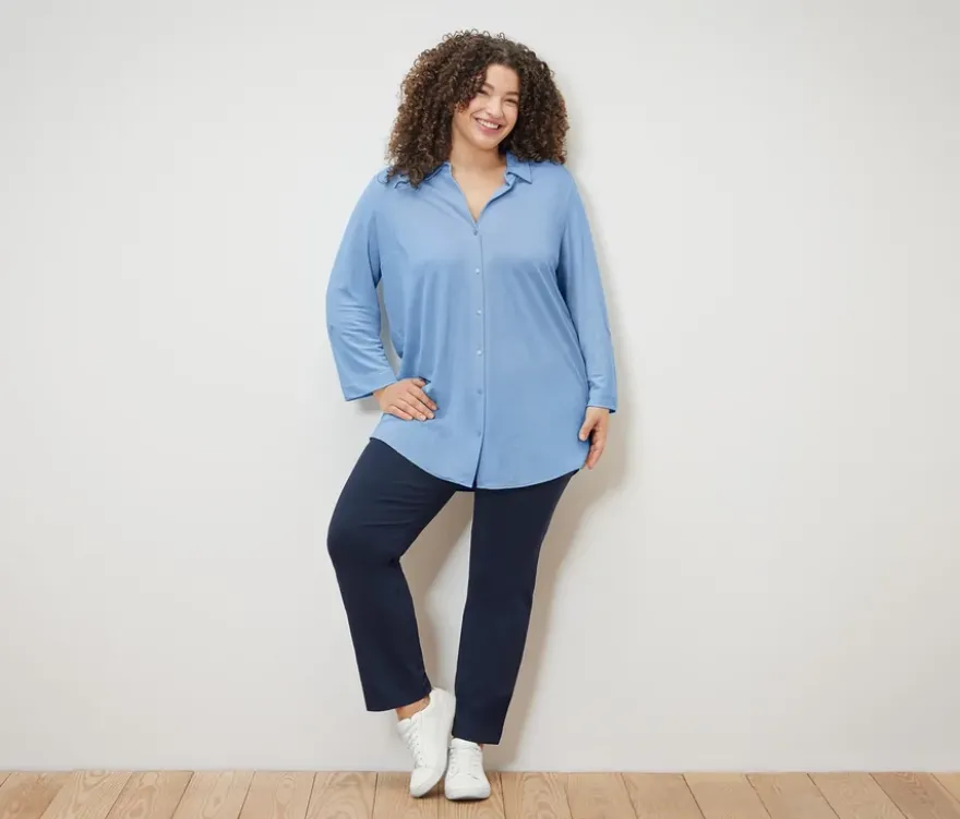 Piqué-Jerseybluse, hellblau