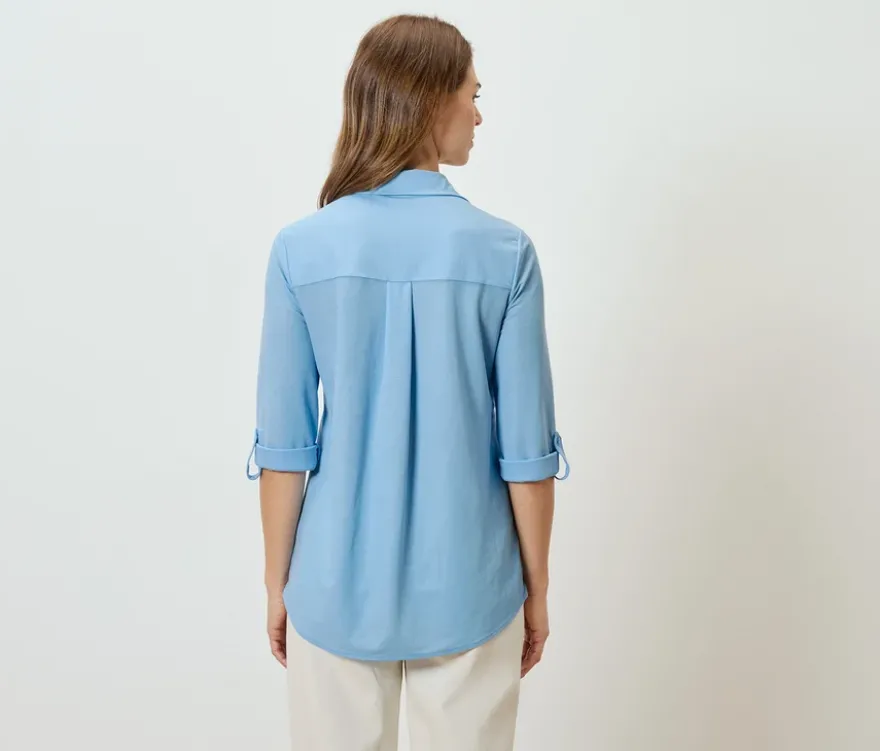 Piqué-Jerseybluse, hellblau