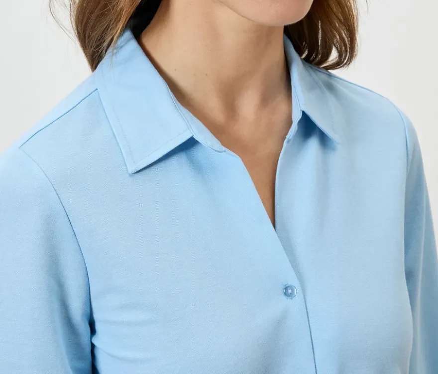 Piqué-Jerseybluse, hellblau