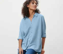 Piqué-Jerseybluse, hellblau