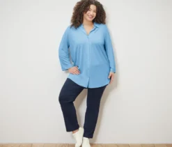Piqué-Jerseybluse, hellblau
