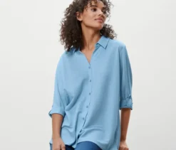 Piqué-Jerseybluse, hellblau