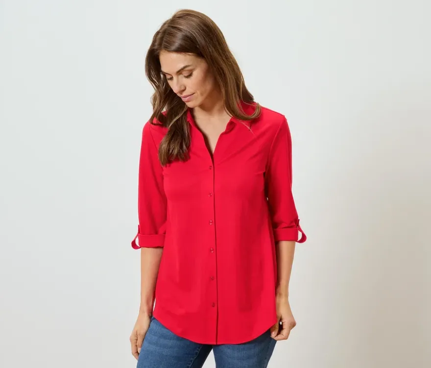 Piqué-Jerseybluse, rot