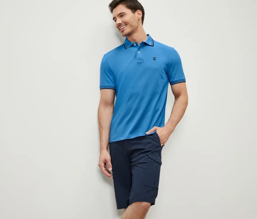 Piqué-Poloshirt, blau