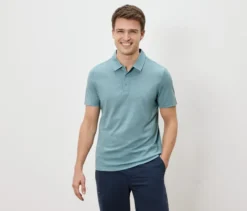 Poloshirt mit Merinowolle, türkis meliert