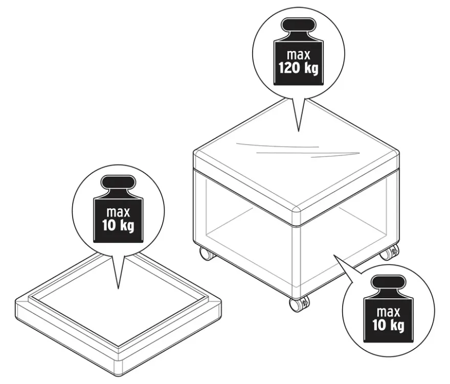 Pouf mit Rollen und Tablett