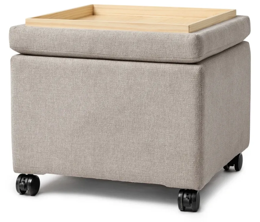 Pouf mit Rollen und Tablett