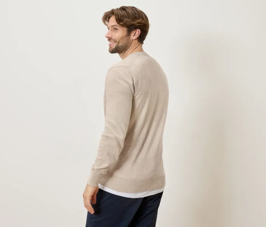 Pullover mit Rundhalsausschnitt, beige meliert