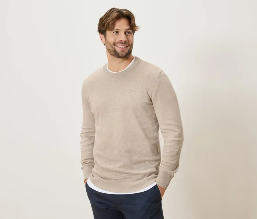 Pullover mit Rundhalsausschnitt, beige meliert