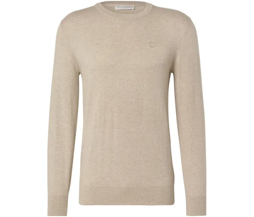 Pullover mit Rundhalsausschnitt, beige meliert
